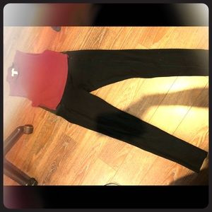 Burgundy crop top and High waisted black tights!